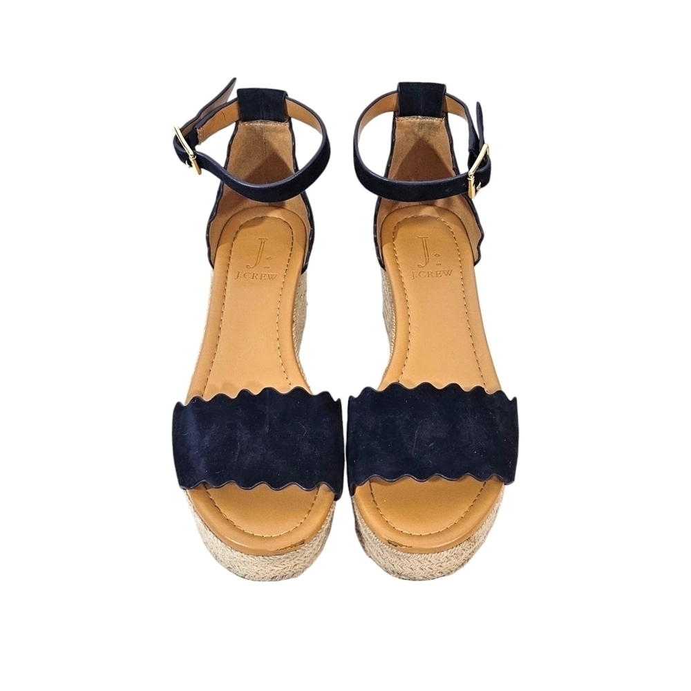 J. Crew Suede Scalloped Flatform Espadrille Platform Sandals - Picture 2 of 8